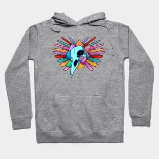 Raven skull with colorful feathers - Aestethic Goblincore Hoodie